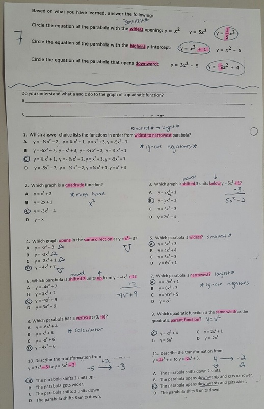 quadratic functions assignment answers